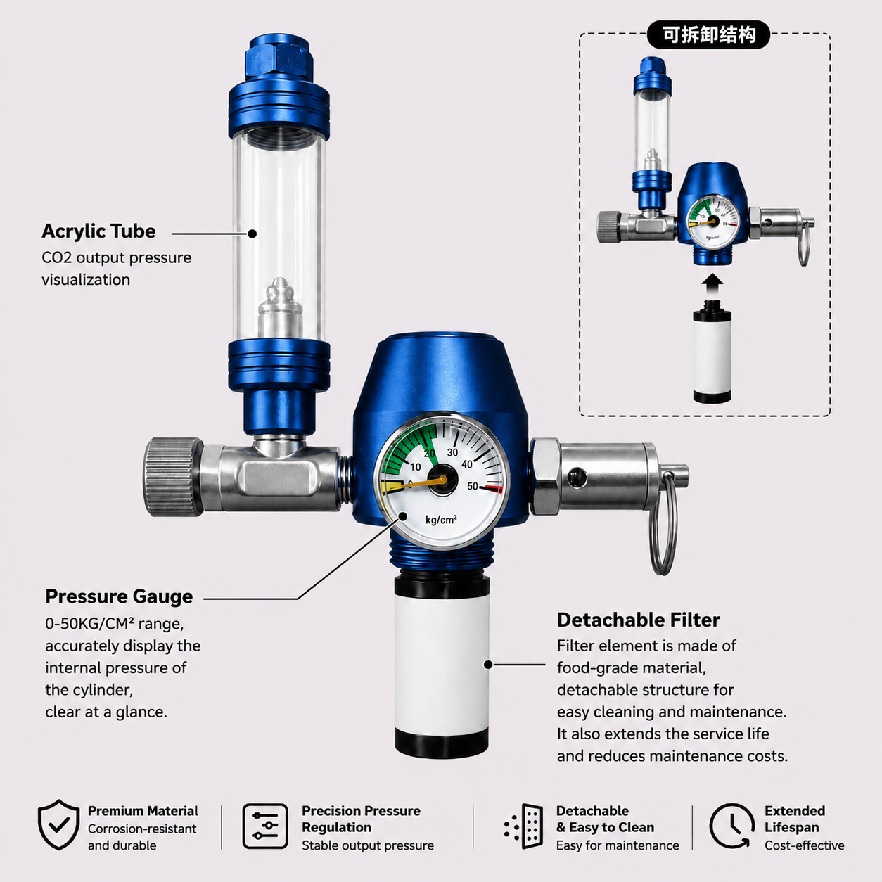 4L CO2 Reaction Bottle for DIY Planted Aquarium System with CO2 Regulator