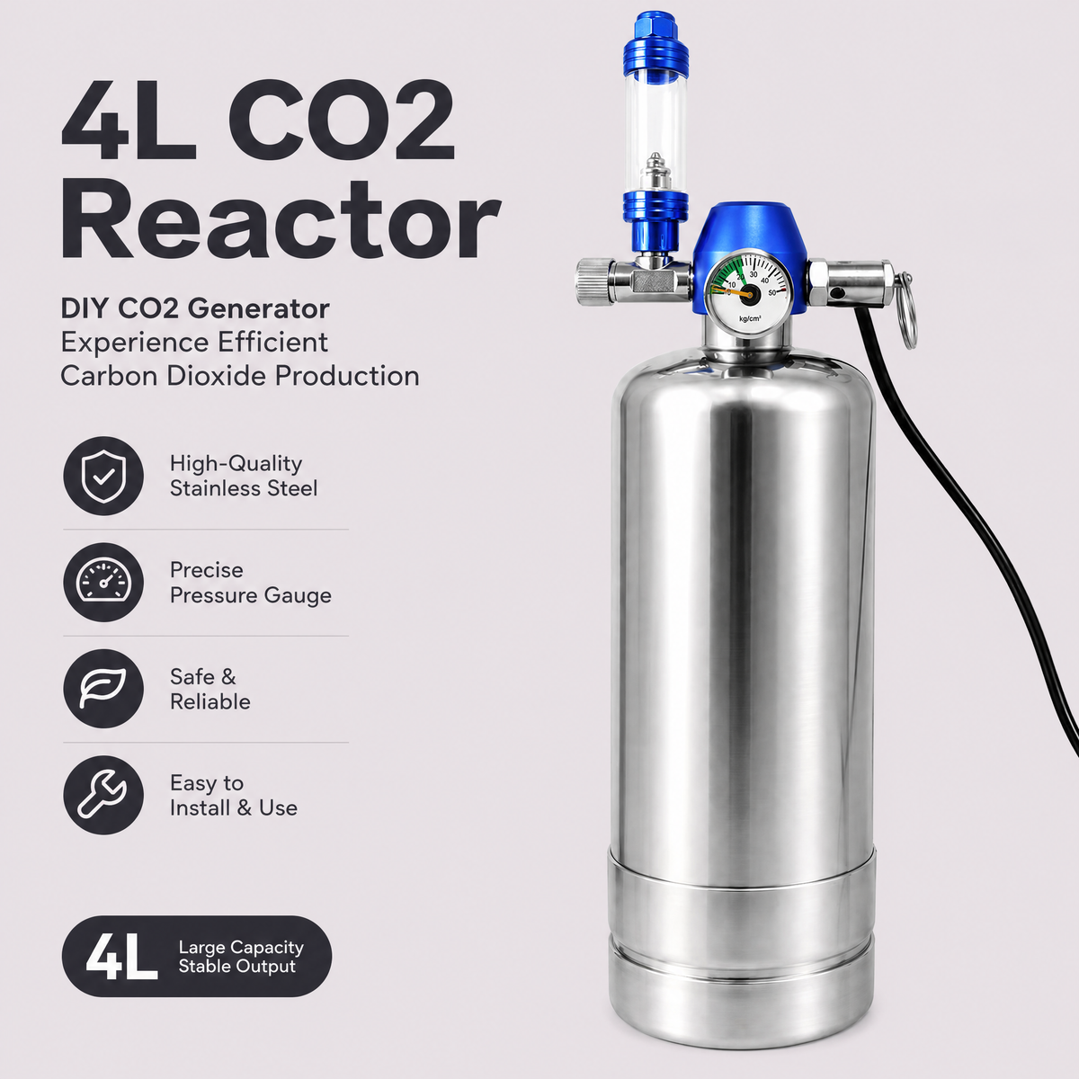 4L CO2 Reaction Bottle for DIY Planted Aquarium System with CO2 Regulator