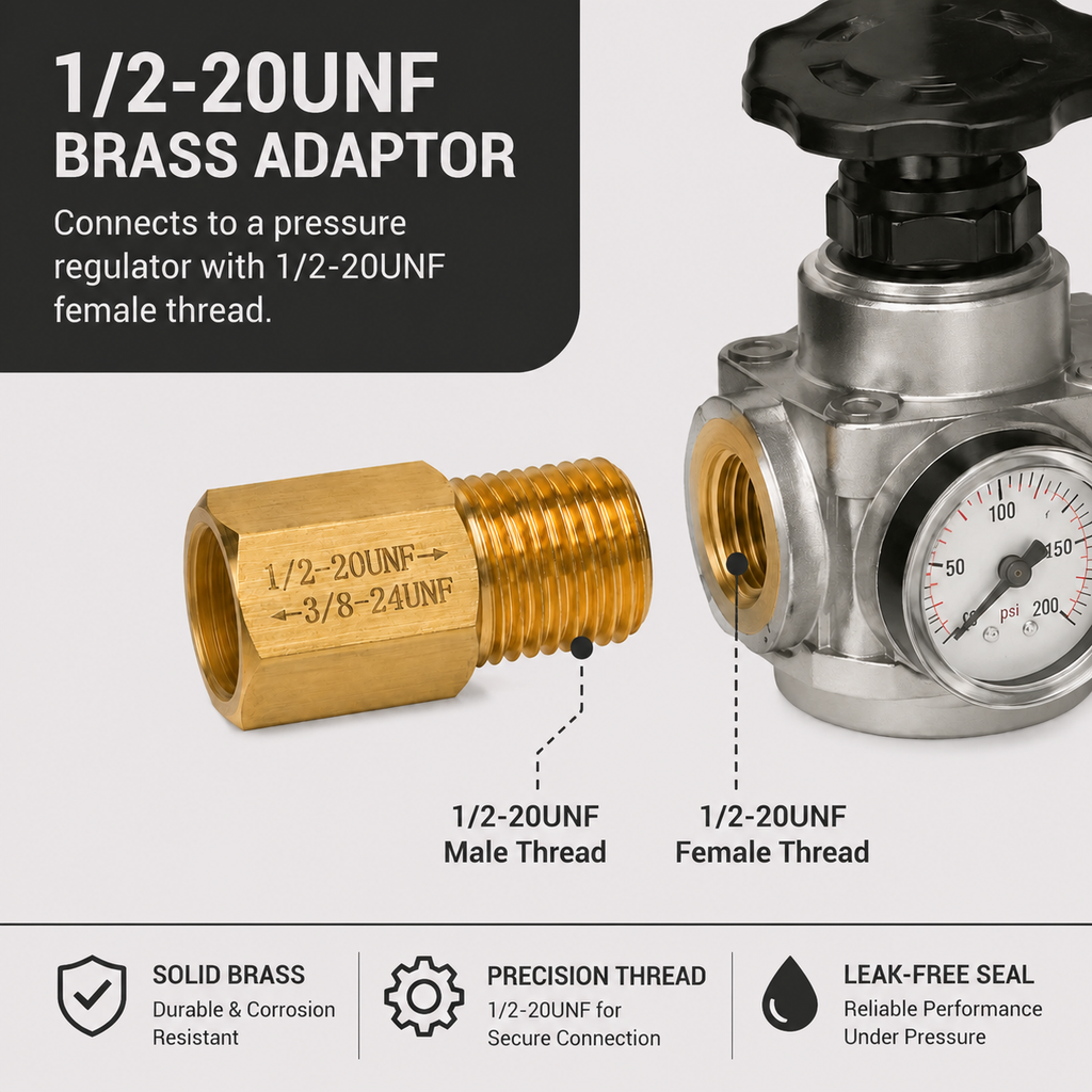 Brass Thread Adapter 1/2-20 UNF Male to  3/8-24 UNF Female