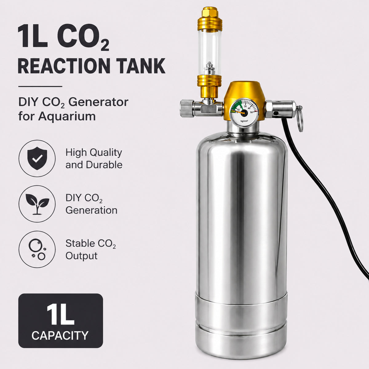 1L CO2 Reaction Bottle for DIY Planted Aquarium System with CO2 Regulator