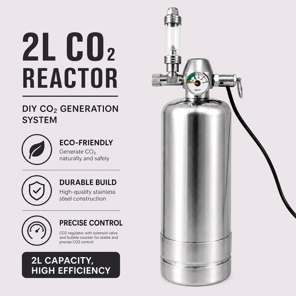 2L CO2 Reaction Bottle for DIY Planted Aquarium System with CO2 Regulator