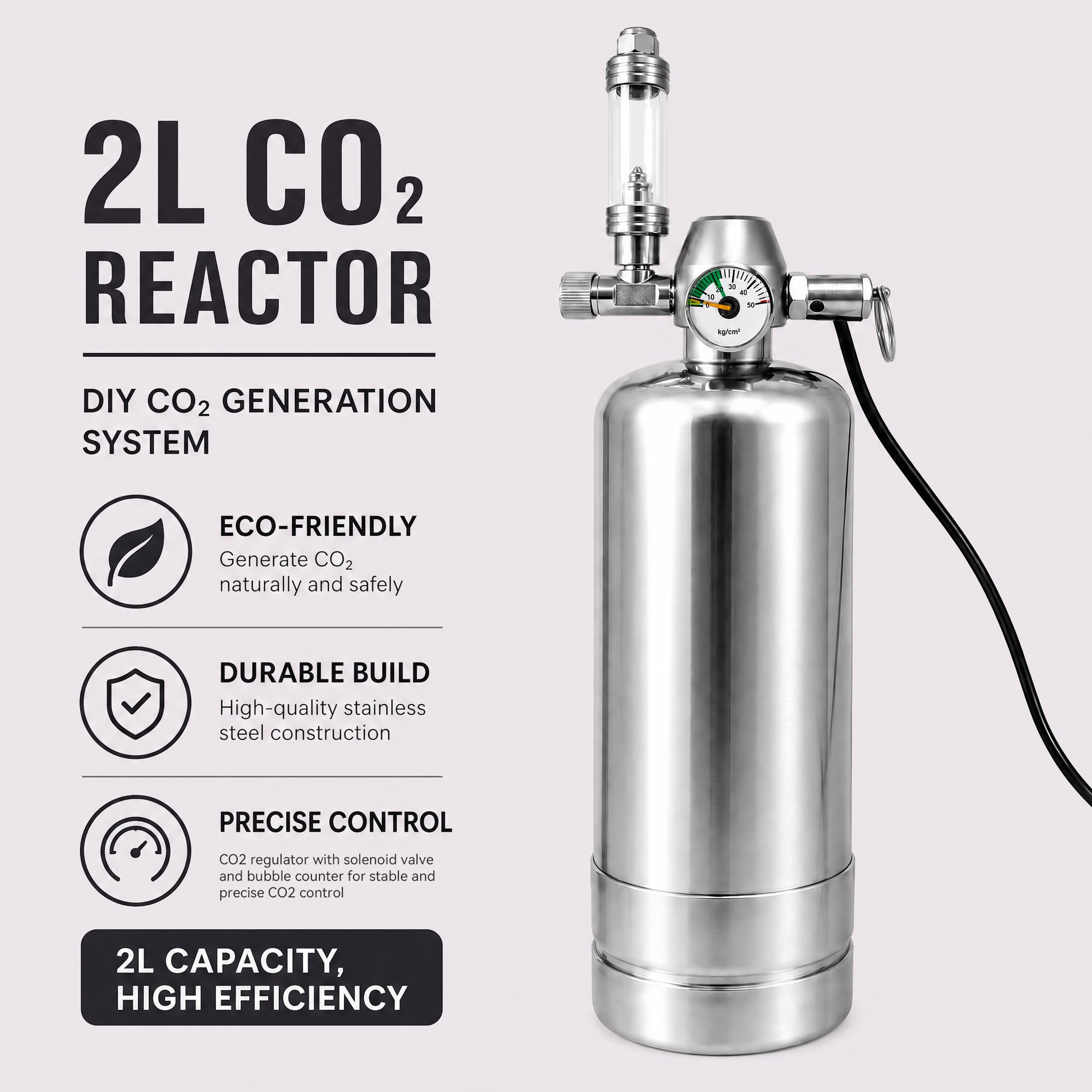 2L CO2 Reaction Bottle for DIY Planted Aquarium System with CO2 Regulator
