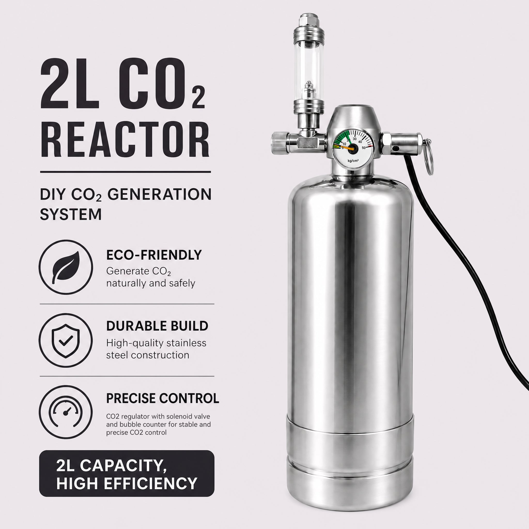 2L CO2 Reaction Bottle for DIY Planted Aquarium System with CO2 Regulator