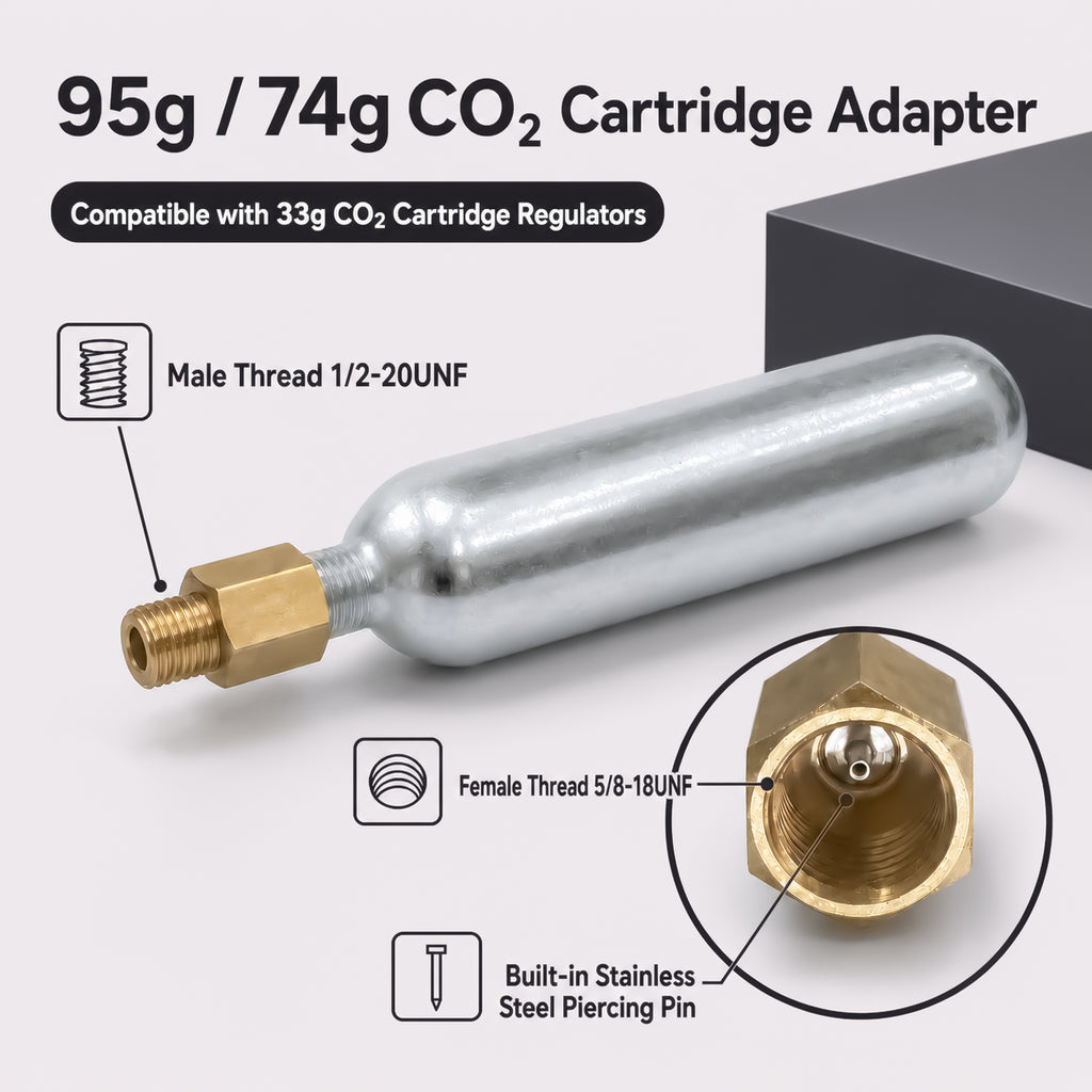Nano CO₂ Cylinder Adapter 5/8-18UNF to 1/2-20UNF for 74g/88g/95g CO₂ Cartridges