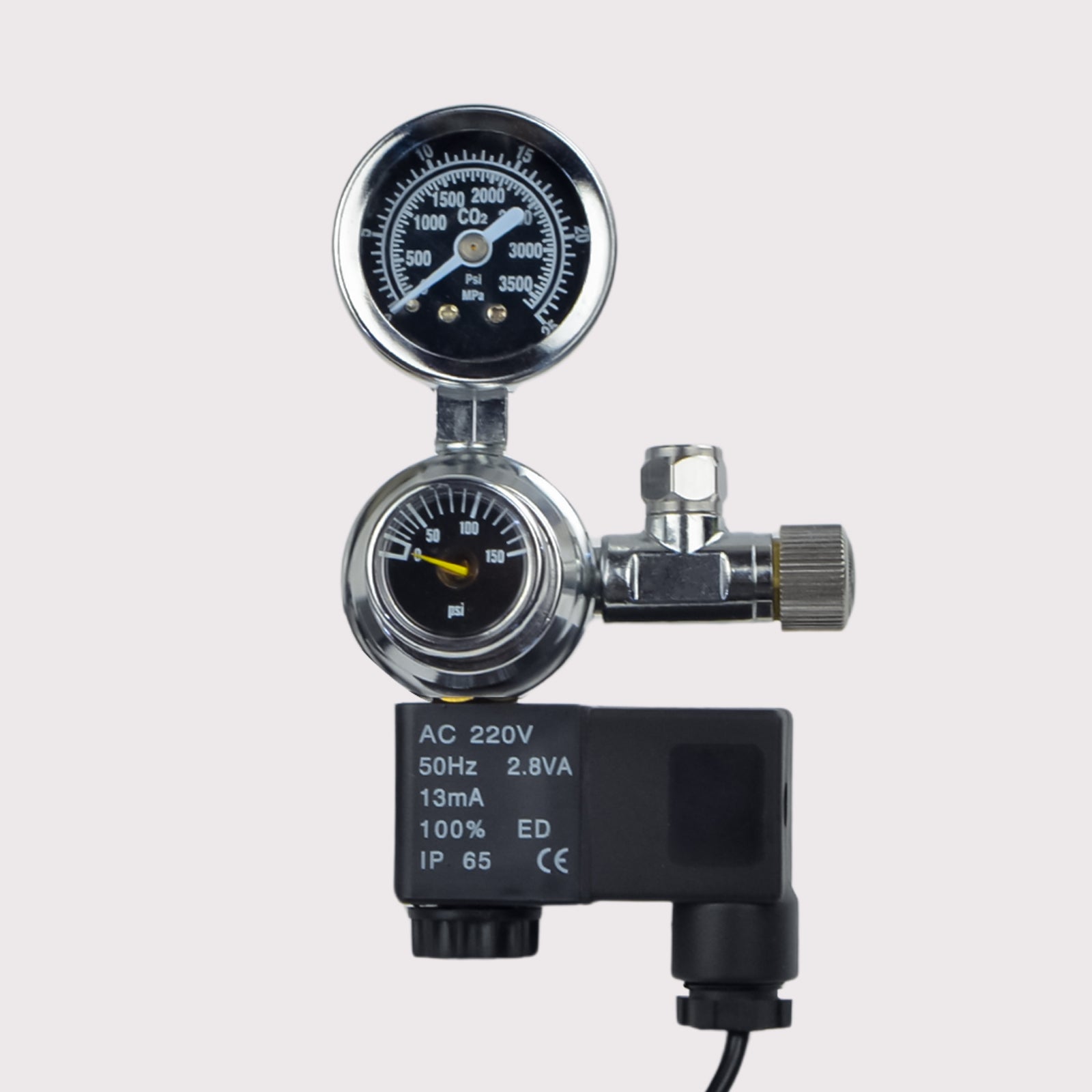 Dual Gauge Brass CO₂ Regulator with Solenoid Valve