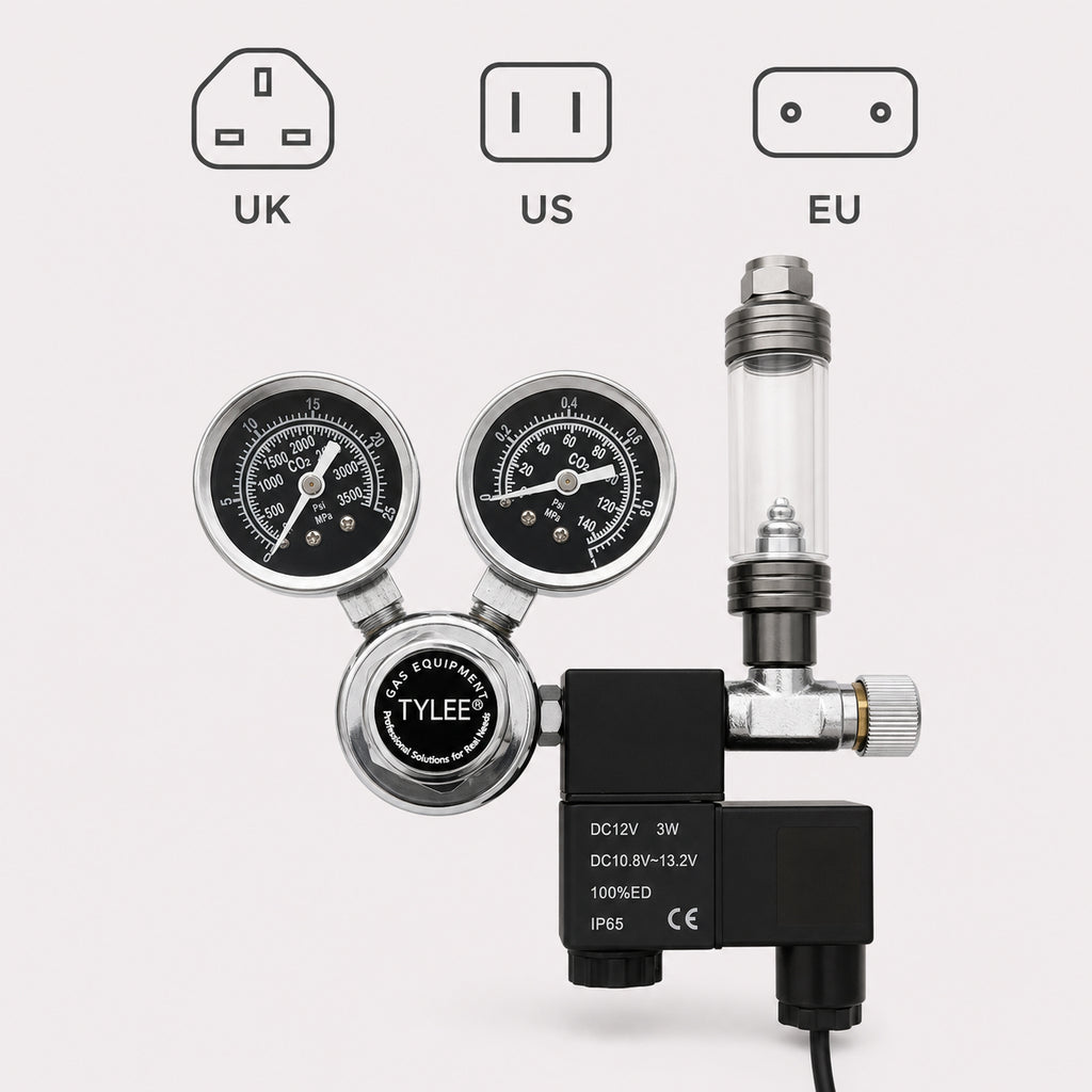 Dual Gauge CO₂ Regulator with Solenoid Valve for Planted Aquarium and Indoor Growing
