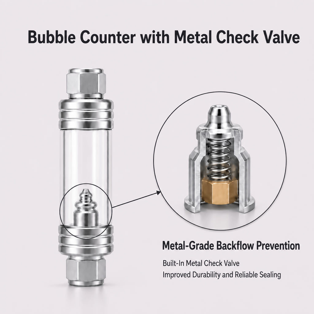 Aquarium CO2 Bubble Counter with Built-in Check Valve Inline Style