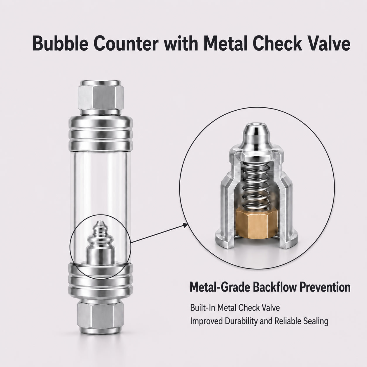 Aquarium CO2 Bubble Counter with Built-in Check Valve Inline Style