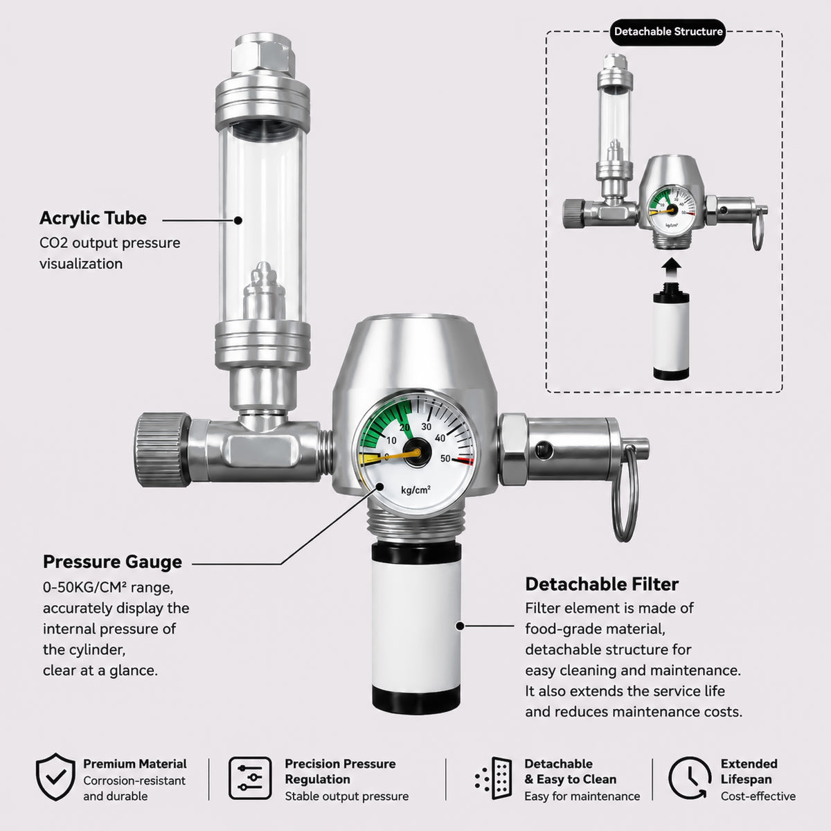 2L CO2 Reaction Bottle for DIY Planted Aquarium System with CO2 Regulator