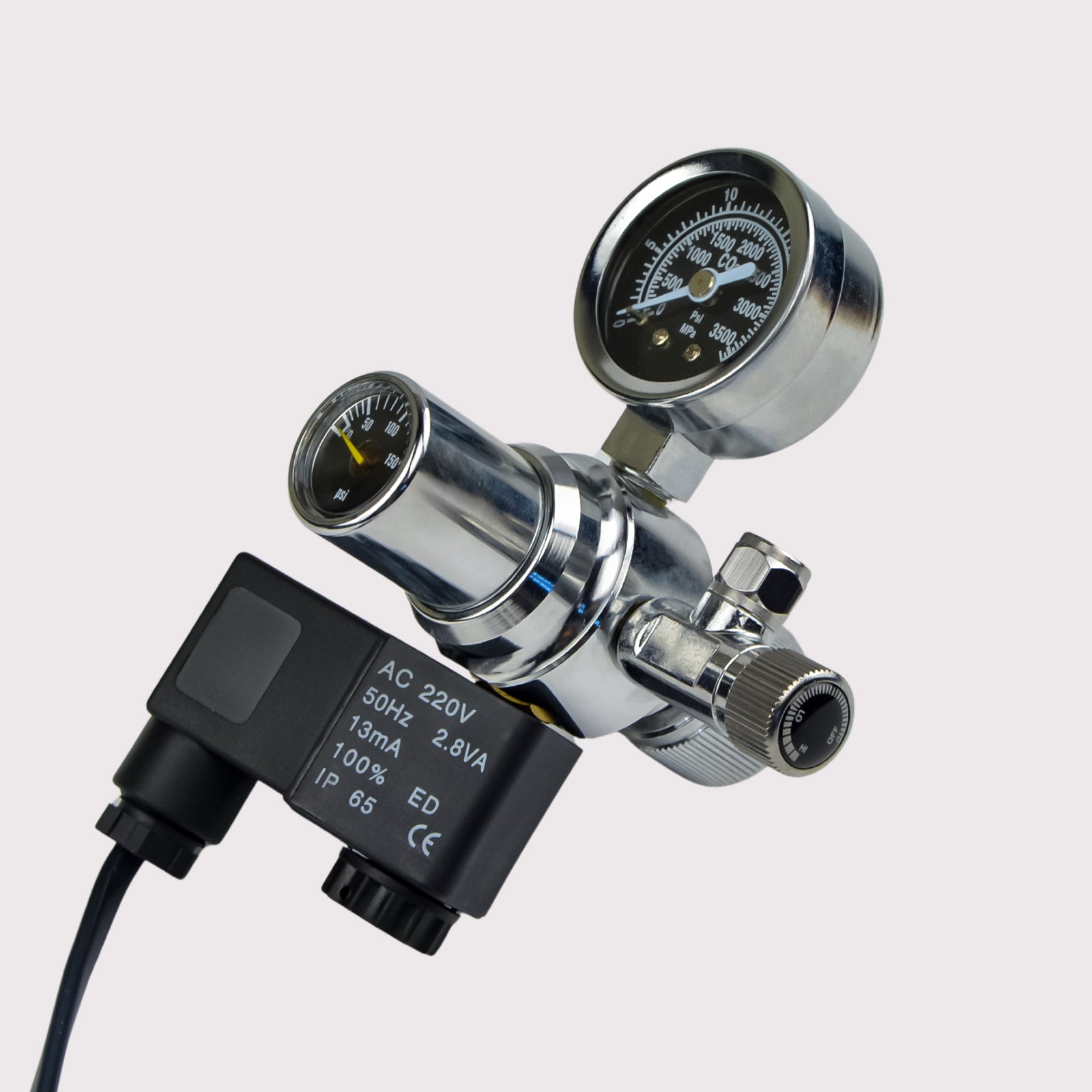 Dual Gauge Brass CO₂ Regulator with Solenoid Valve