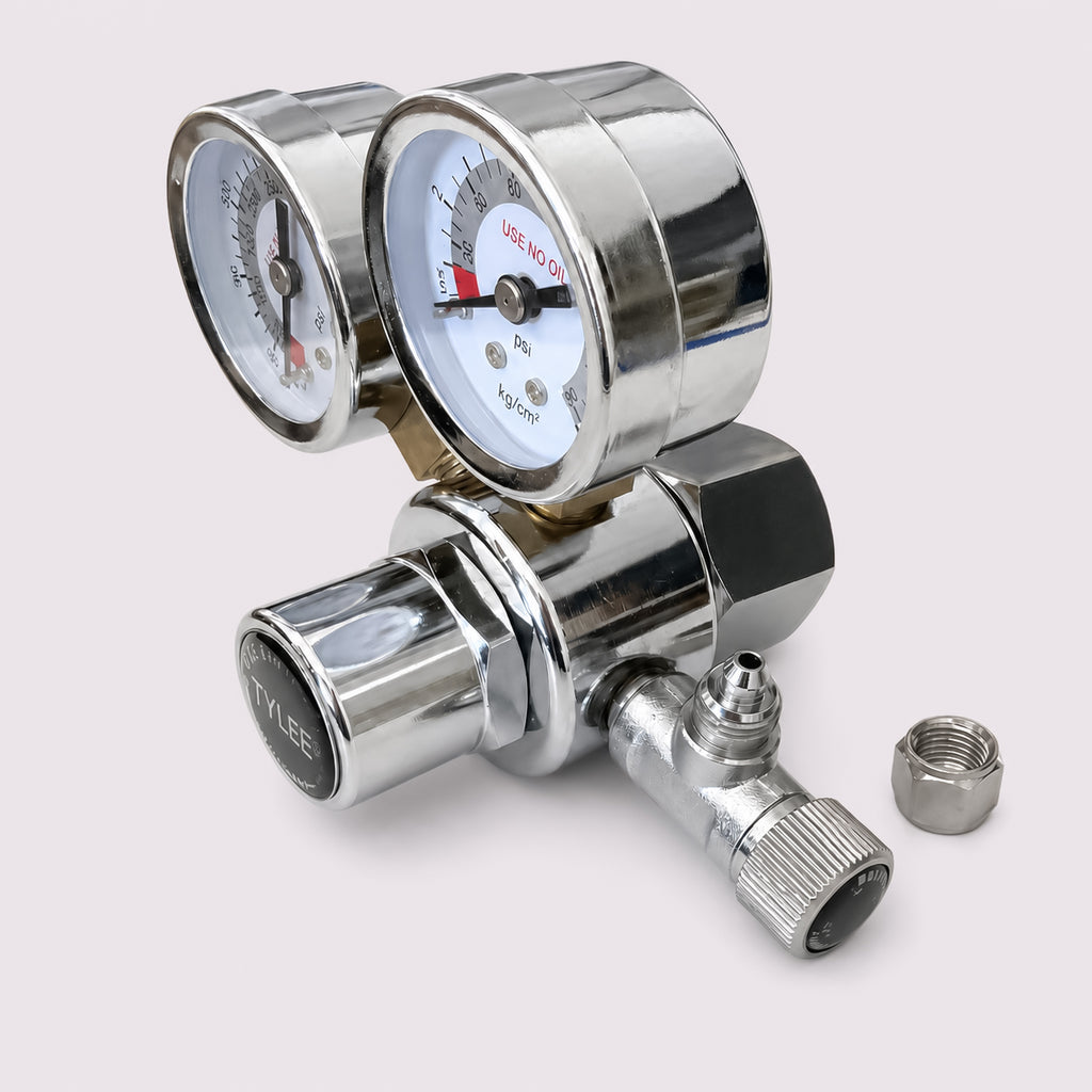 Single Stage CO₂ Regulator with Dual Gauges, Solid Brass Body for Aquarium and Brewing Systems