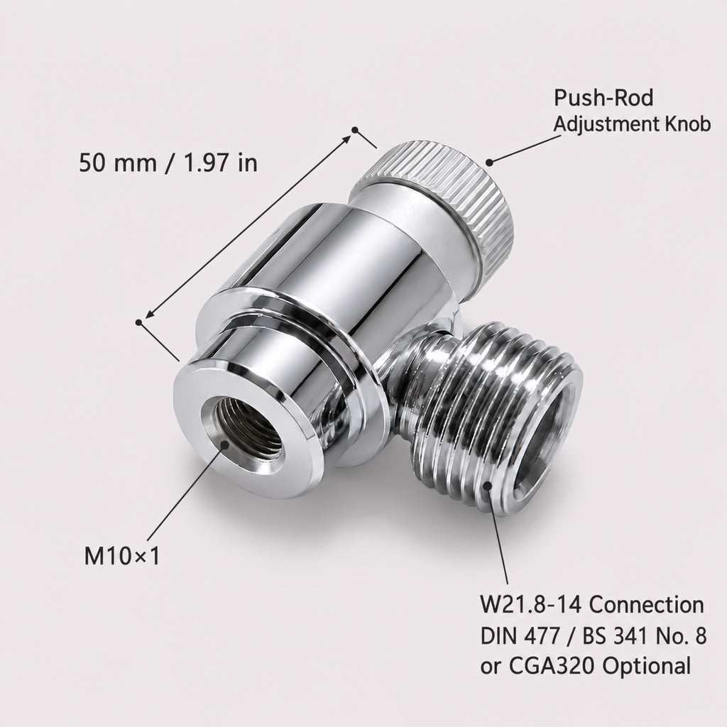 M10×1 to W21.8 CO₂ Adapter with Adjustable Valve Pin Knob for Disposable Cylinders
