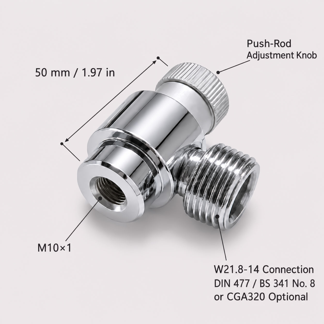 M10×1 to W21.8 CO₂ Adapter with Adjustable Valve Pin Knob for Disposable Cylinders