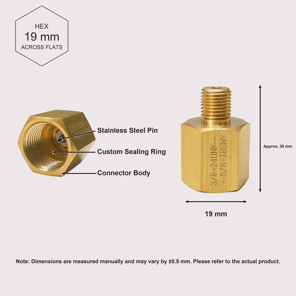 Aquarium CO₂ Regulator Conversion Adapter, 5/8-18UNF Female to 3/8-24UNF Male Thread Brass Connector