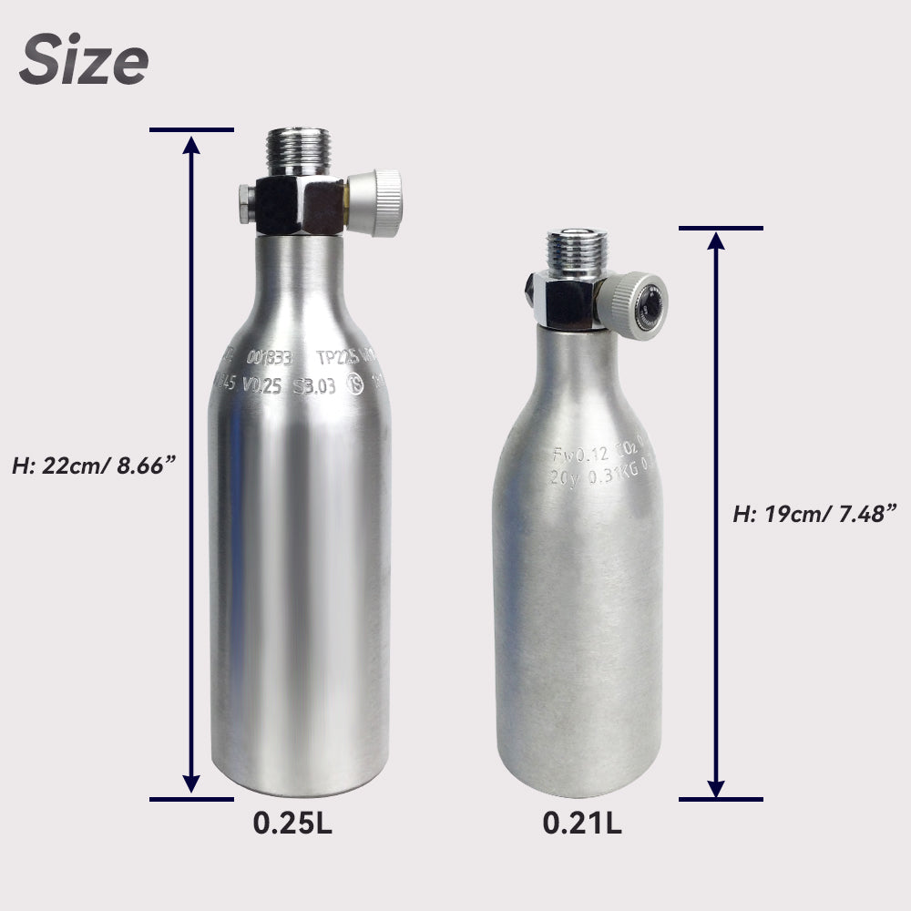 Reusable Aluminum CO₂ Gas Cylinder with ON/OFF Control Knob – 0.25L & 0.21L