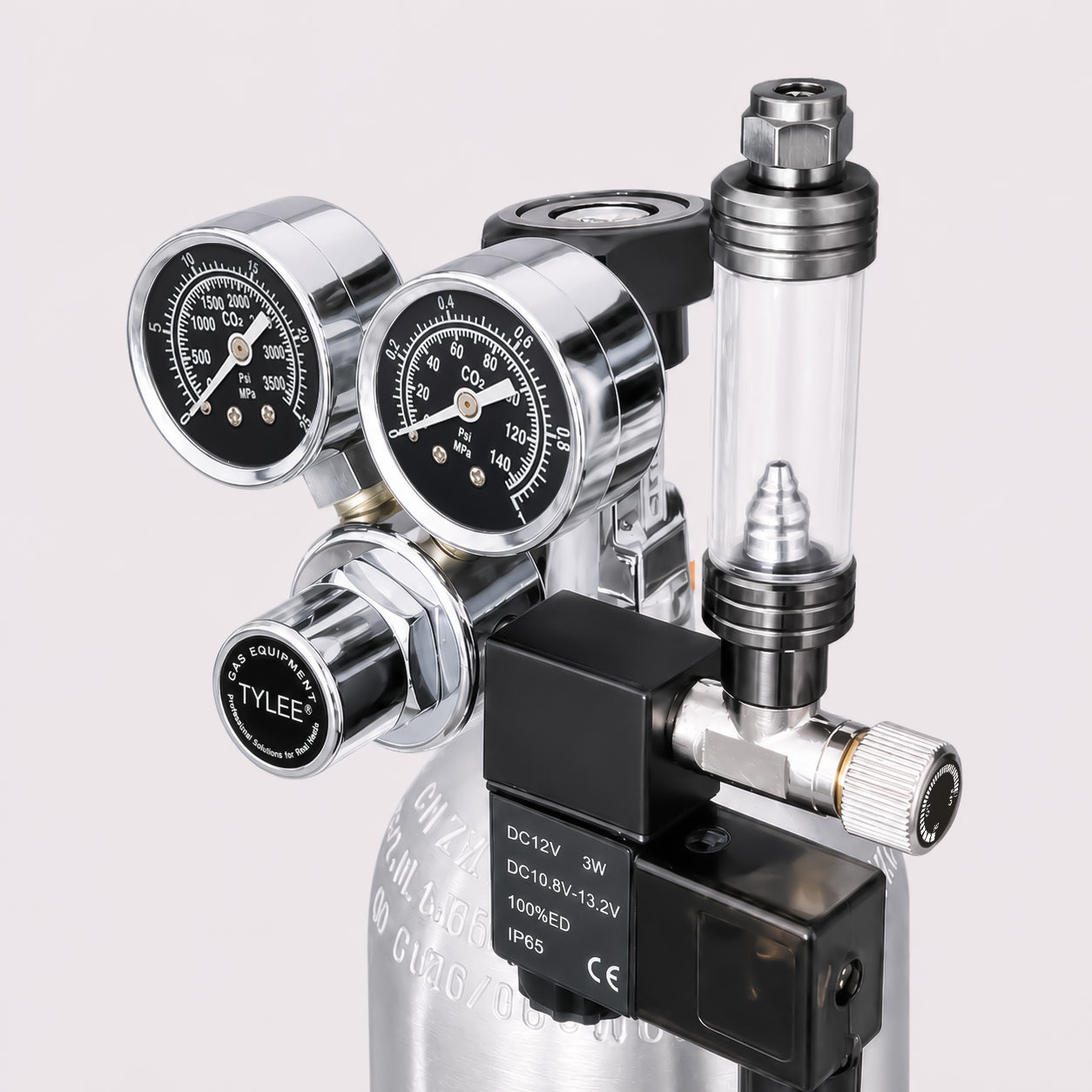 Dual Gauge CO₂ Regulator with Solenoid Valve for Planted Aquarium and Indoor Growing