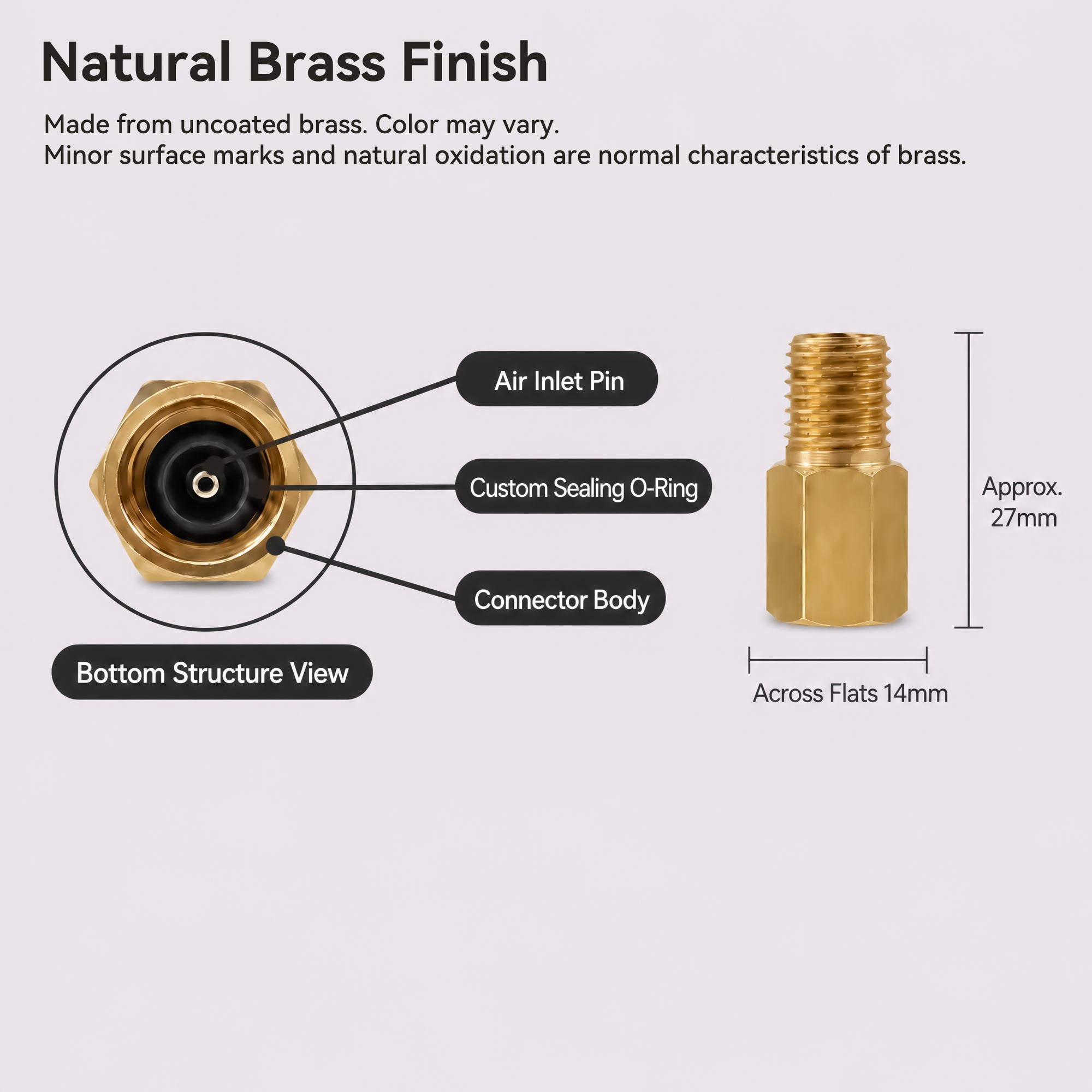 Brass Thread Adapter 1/2-20 UNF Male to  3/8-24 UNF Female