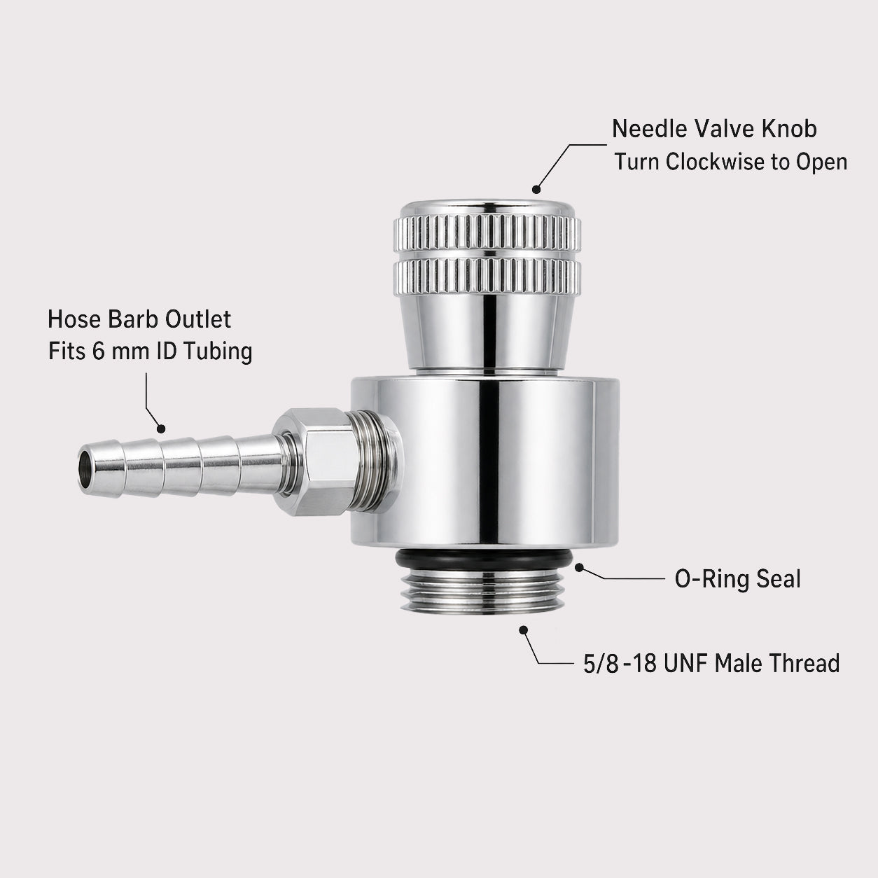 Calibration Gas Cylinder On-Off Valve 5/8"-18 UNF Male Inlet with 6mm Hose Barb Outlet