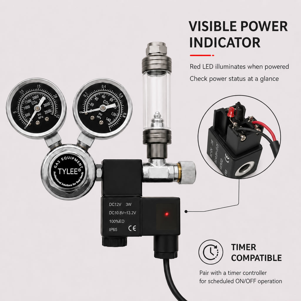 Dual Gauge CO₂ Regulator with Solenoid Valve for Planted Aquarium and Indoor Growing
