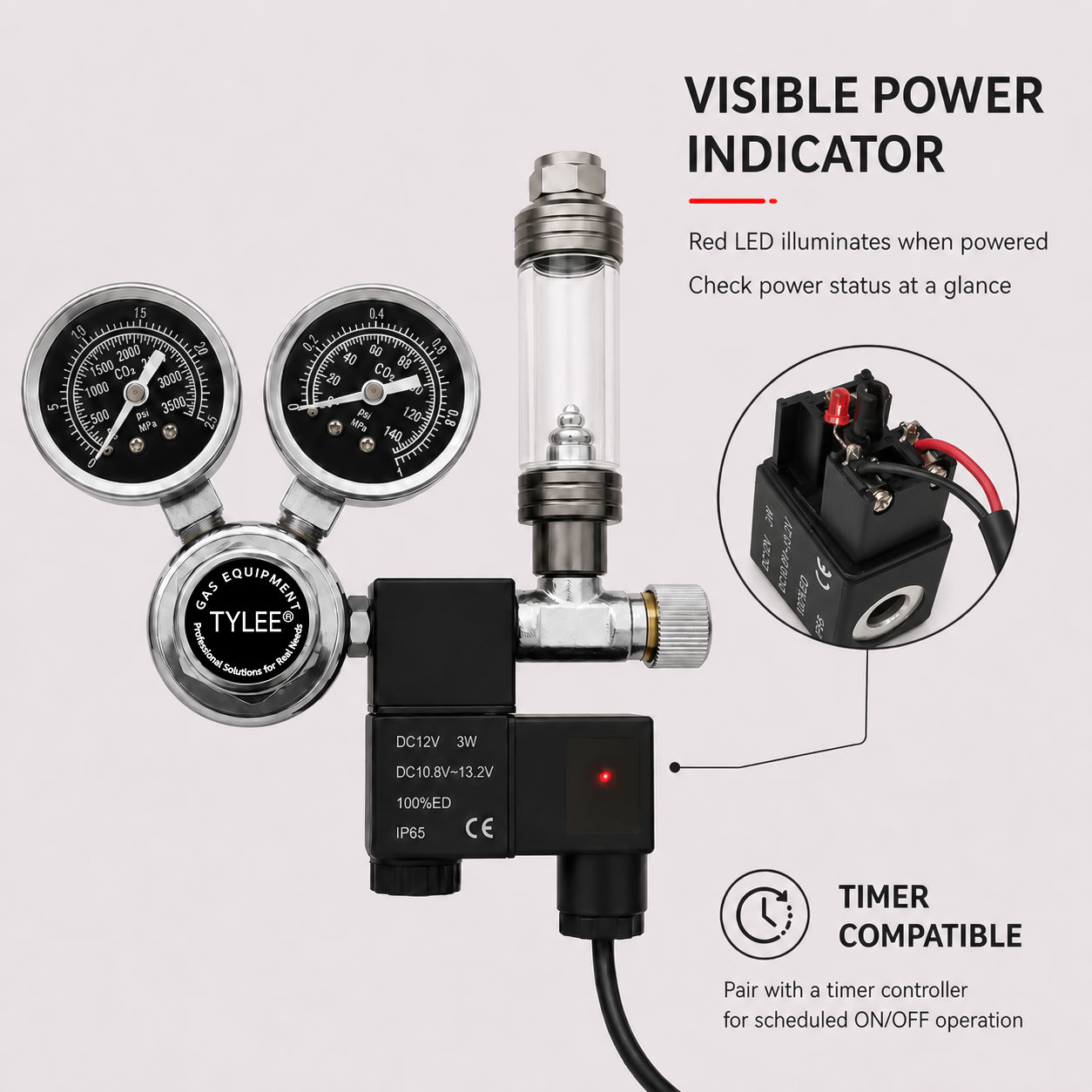 Dual Gauge CO₂ Regulator with Solenoid Valve for Planted Aquarium and Indoor Growing