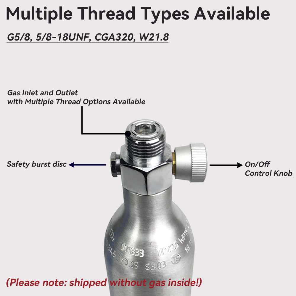 Reusable Aluminum CO₂ Gas Cylinder with ON/OFF Control Knob – 0.25L & 0.21L