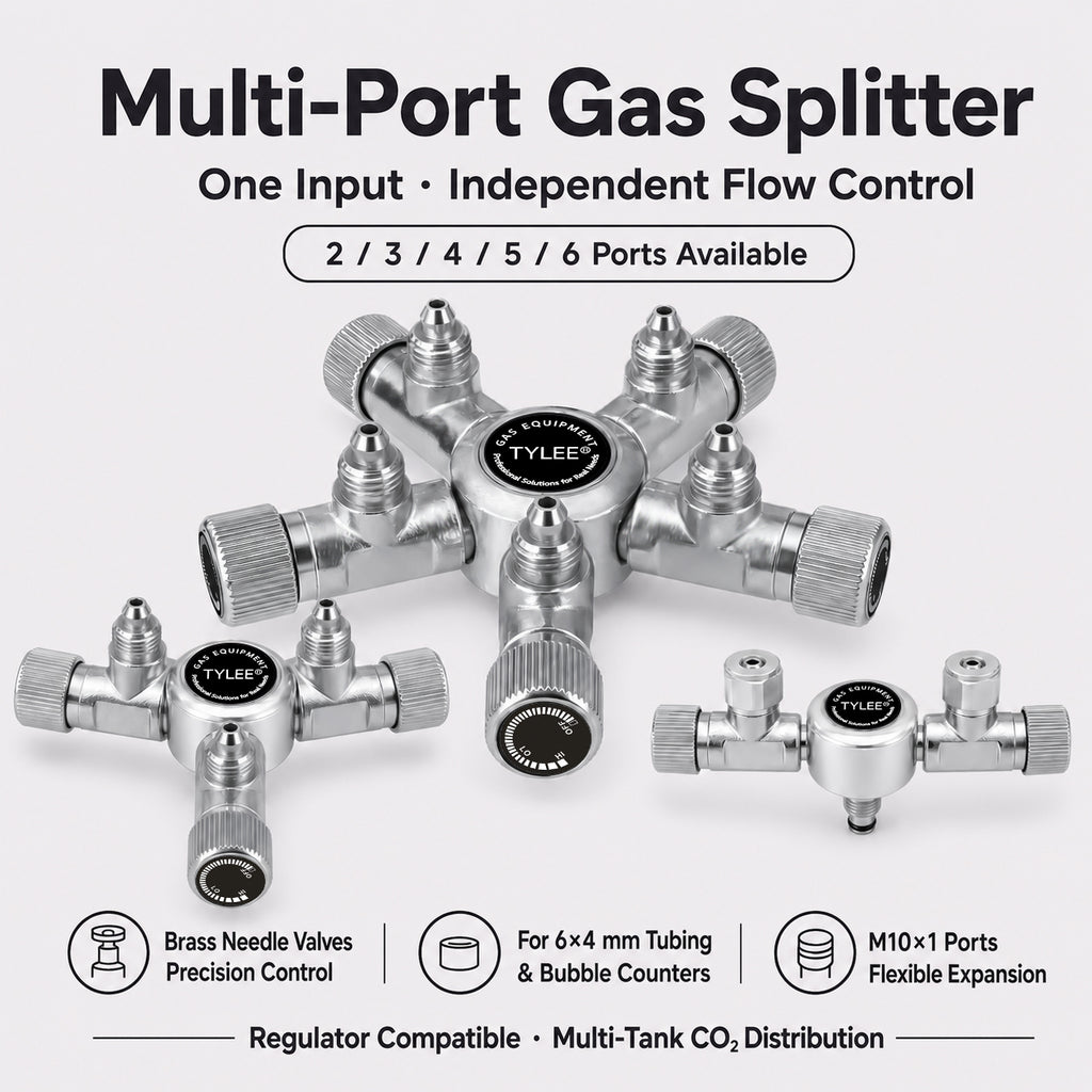 2-Way to 6-Way CO₂ Splitter with Needle Valves for Aquarium CO₂ Regulators