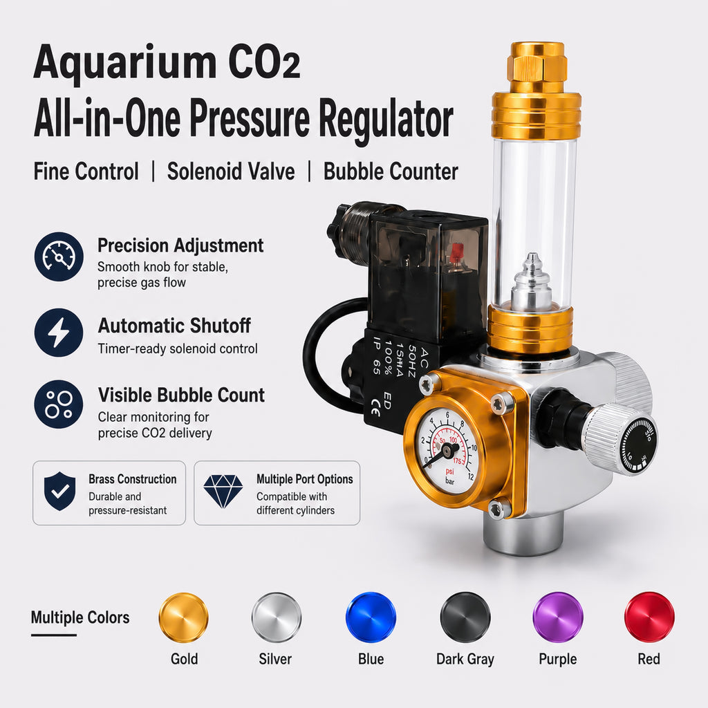 Aquarium CO2 Regulator with Solenoid Valve and Bubble Counter