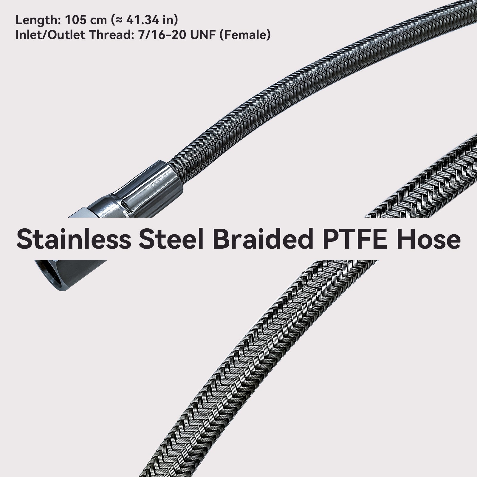 Stainless Steel Braided PTFE Teflon Hose with 7/16-20UNF Thread