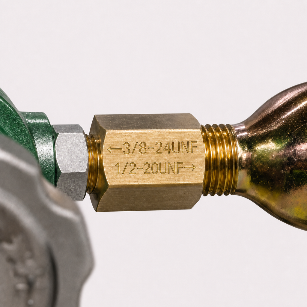 3/8-24 UNF Male to 1/2-20 UNF Female Brass Thread Adapter
