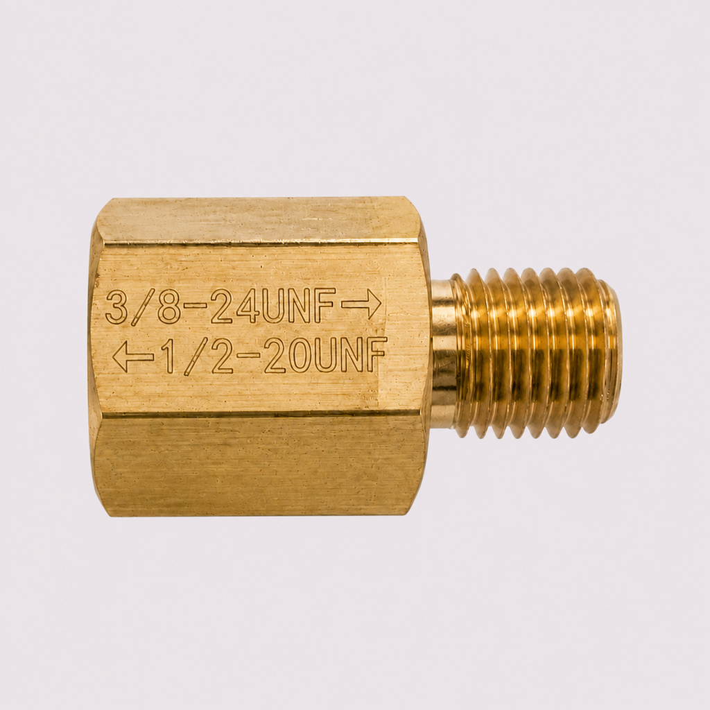 3/8-24 UNF Male to 1/2-20 UNF Female Brass Thread Adapter