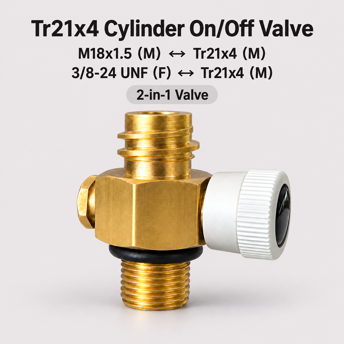 TR21×4 to M18×1.5 Adapter with Manual ON/OFF Valve, 3/8-24 UNF Piercing Connector for 16g CO₂ Cartridge