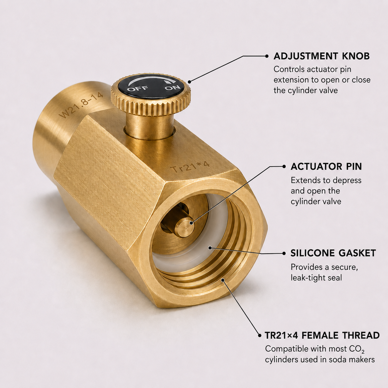 CO₂ Refill Adapter W21.8-14 to TR21×4 Soda Cylinder Refilling Valve